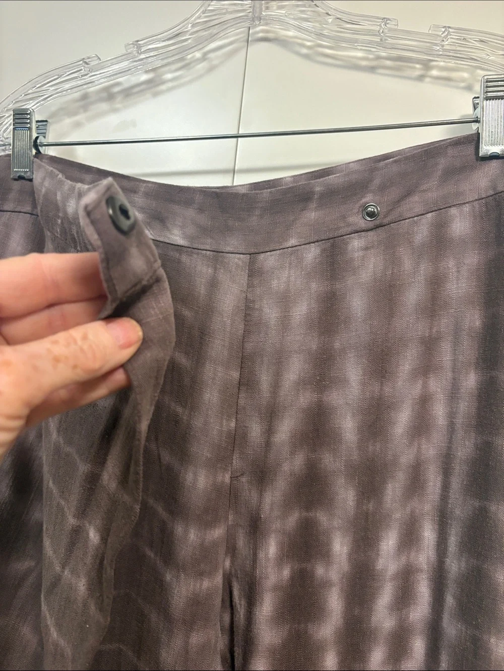 Zara Taupe Tie-Dye Wrap Wide-Leg Linen Blend Pants L